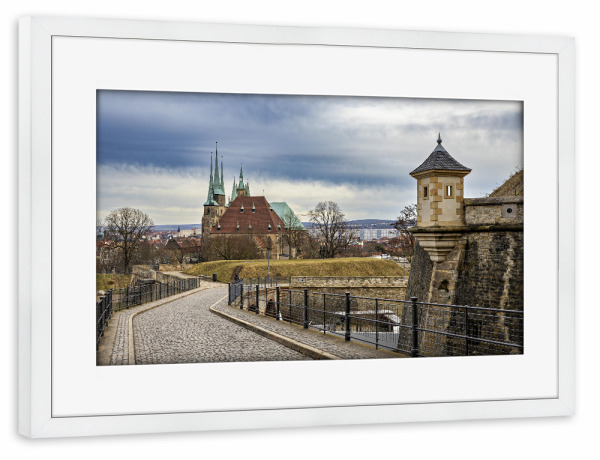 Poster mit Rahmen weiß "Blick zum Erfurter Dom" artboxONE - Architektur - Erfurt,Thüringen,Dom,Altstadt,Erfurter dom,Kirche