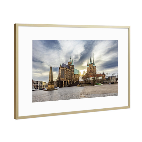 Poster mit Rahmen Gold "Dom in Erfurt" artboxONE - Architektur - Erfurt,Thüringen,Dom,Altstadt,Erfurter dom,Kirche