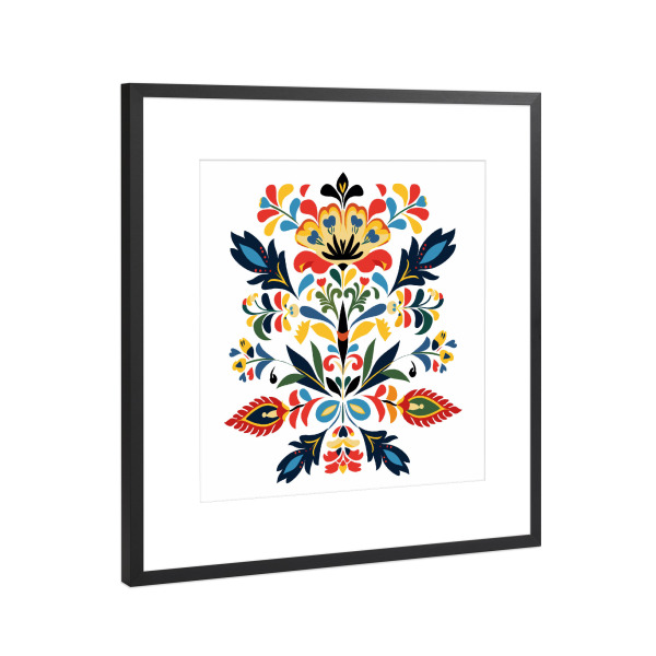 Poster mit Rahmen Schwarz (Metallic) "Floral folk art" artboxONE - Floral,Abstrakt