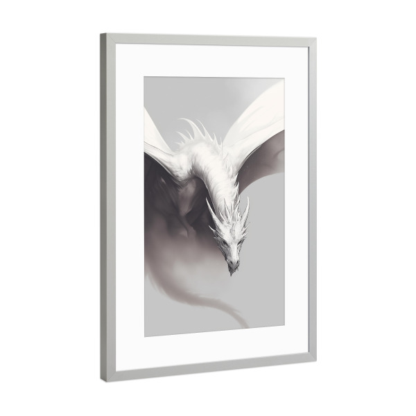 Poster mit Rahmen Silber "Weißer Drache" artboxONE - Tiere,Abstrakt