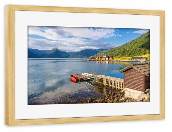 Poster mit Rahmen kiefer "Blick über den Åkrafjord" artboxONE - Natur,Reise,Reise / Strand und Meer,Reise / Länder