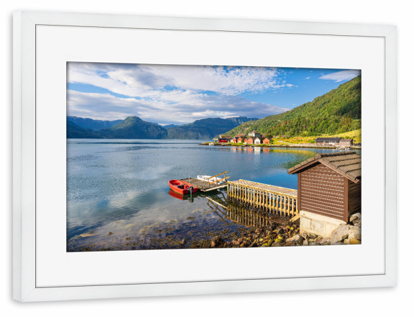 Poster mit Rahmen weiß "Blick über den Åkrafjord" artboxONE - Natur,Reise,Reise / Strand und Meer,Reise / Länder