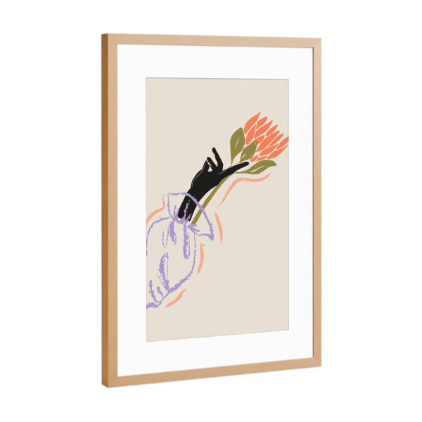 Poster mit Rahmen Kupfer "Holding the flower" artboxONE - Floral,Menschen - Arm,Bunt,Blume,Abstrakt,Menschen,Kunst,Malerei,Pflanze,Floral