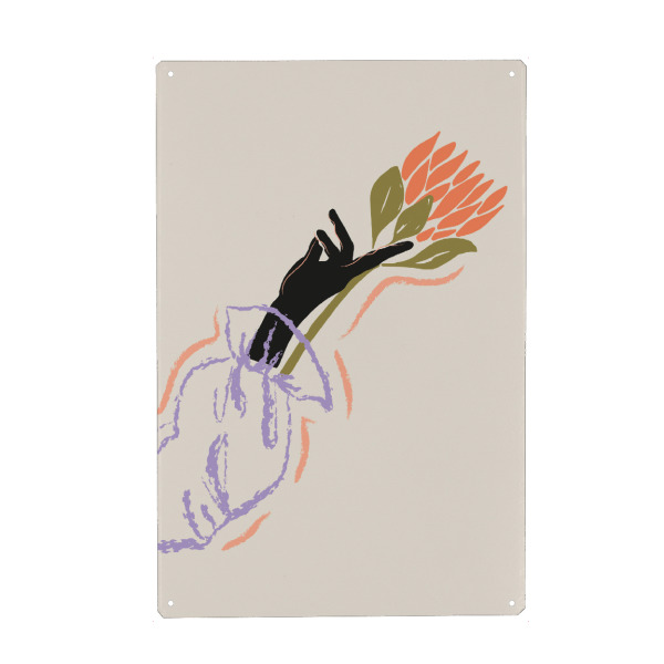 Metall Poster "Holding the flower" artboxONE - Floral,Menschen - Arm,Bunt,Blume,Abstrakt,Menschen,Kunst,Malerei,Pflanze,Floral - Blechschild