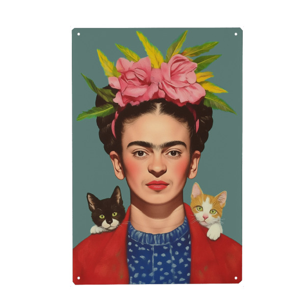 Metall Poster "Fridas Katzenfreunde" artboxONE - Floral,Tiere,Menschen