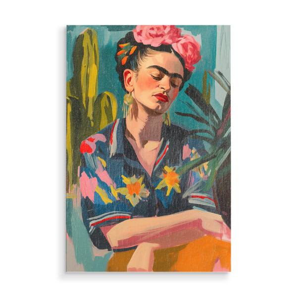 Holzbild "Frida's Floral Fiesta" artboxONE - Floral,Menschen,Fashion