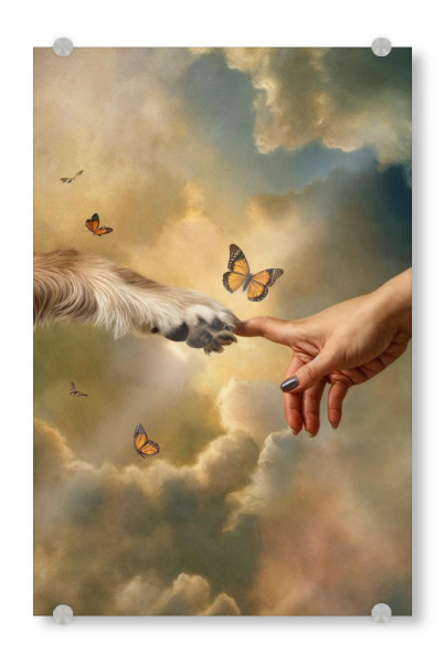 Acrylglasbild "Love Dog" artboxONE - Tiere - Paródia,Animal,Bicho de estimação,Cachorro,Surrealismo,Borboleta,Sentimentos,Amor