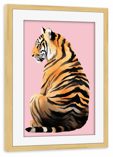 Poster mit Rahmen kiefer "Tigerpracht rosa" artboxONE - Tiere,Abstrakt,Reise / Asien