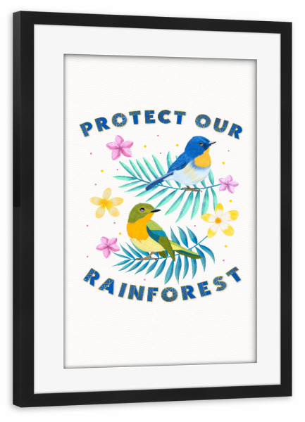 Poster mit Rahmen schwarz "Schützen wir den Regenwald" artboxONE - Typografie,Natur,Tiere