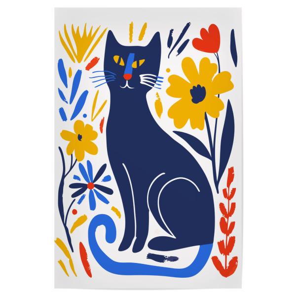 Poster 30x20 cm "Cat With Flowers yellow" artboxONE - Tiere,Abstrakt