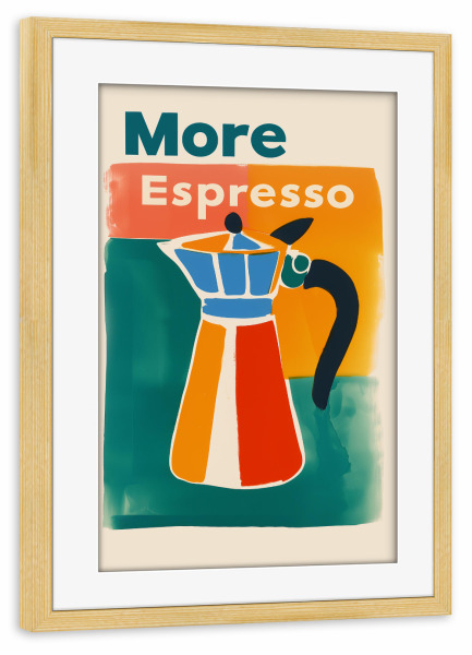 Poster mit Rahmen kiefer "More Espresso Kanne" artboxONE - Essen & Trinken,Abstrakt,Liebe