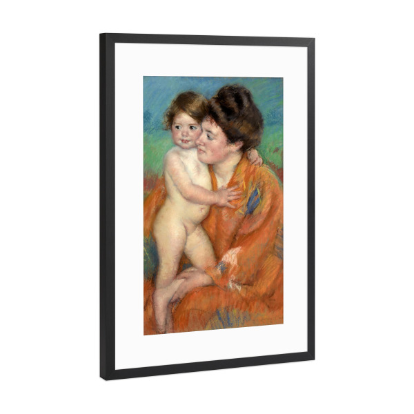 Poster mit Rahmen Schwarz (Metallic) "Frau mit Baby" artboxONE - Für Kinder,Menschen,Liebe,Für Mama,Für Papa