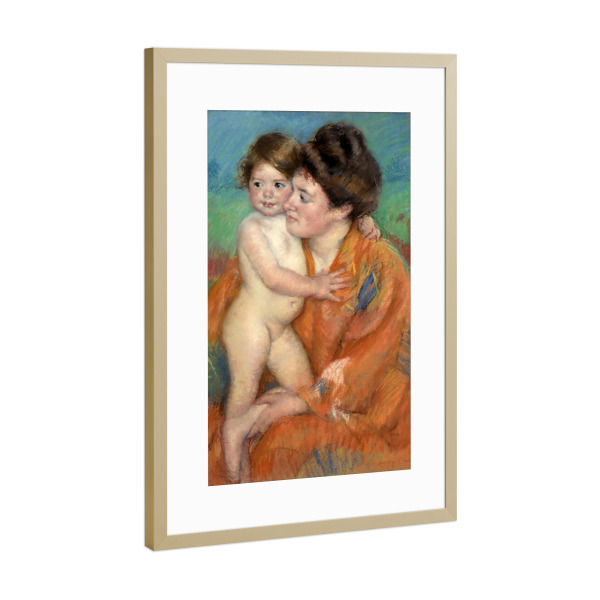 Poster mit Rahmen Gold "Frau mit Baby" artboxONE - Für Kinder,Menschen,Liebe,Für Mama,Für Papa