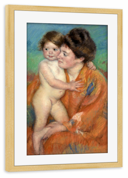 Poster mit Rahmen kiefer "Frau mit Baby" artboxONE - Für Kinder,Menschen,Liebe,Für Mama,Für Papa