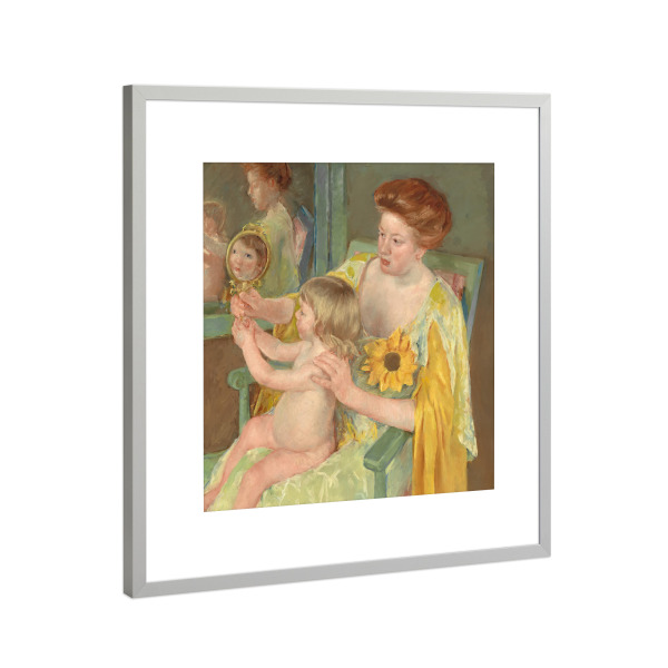 Poster mit Rahmen Silber "Frau mit einer Sonnenblume" artboxONE - Für Kinder,Menschen,Liebe,Für Mama,Für Papa