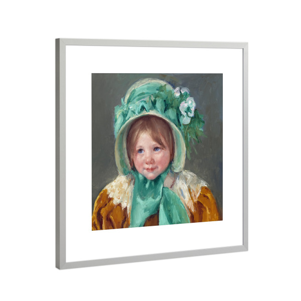 Poster mit Rahmen Silber "Sara mit grüner Haube" artboxONE - Für Kinder,Menschen,Liebe,Für Mama,Für Papa