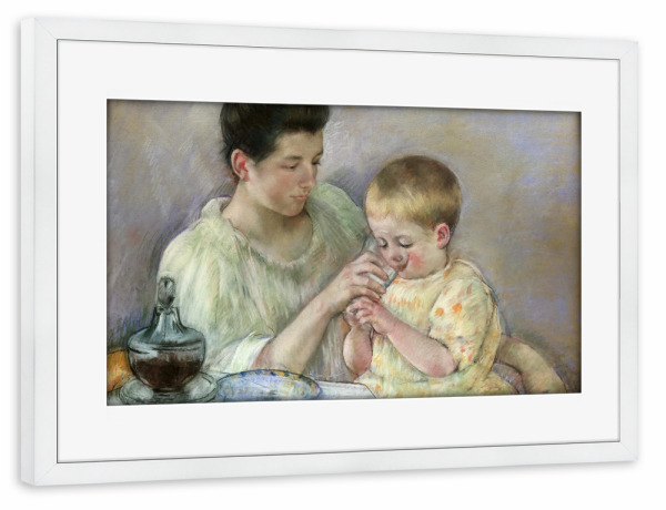 Poster mit Rahmen weiß "Mutter füttert Kind" artboxONE - Für Kinder,Menschen,Liebe,Für Mama,Für Papa