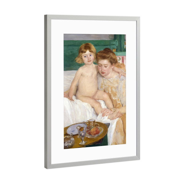 Poster mit Rahmen Silber "Baby Getting Up from His Nap" artboxONE - Für Kinder,Menschen,Liebe,Für Mama,Für Papa