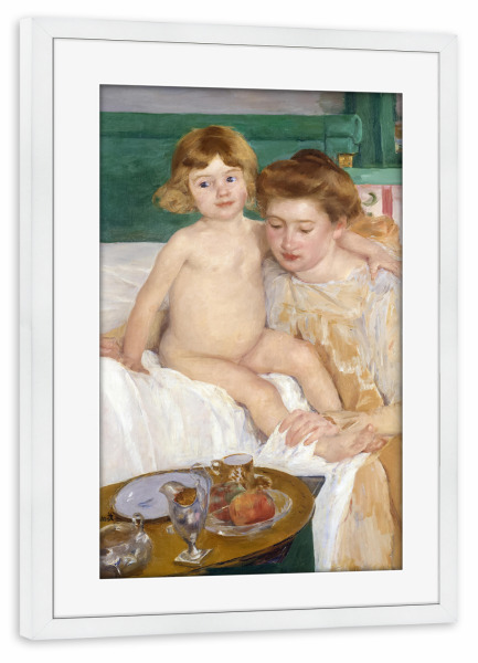 Poster mit Rahmen weiß "Baby Getting Up from His Nap" artboxONE - Für Kinder,Menschen,Liebe,Für Mama,Für Papa