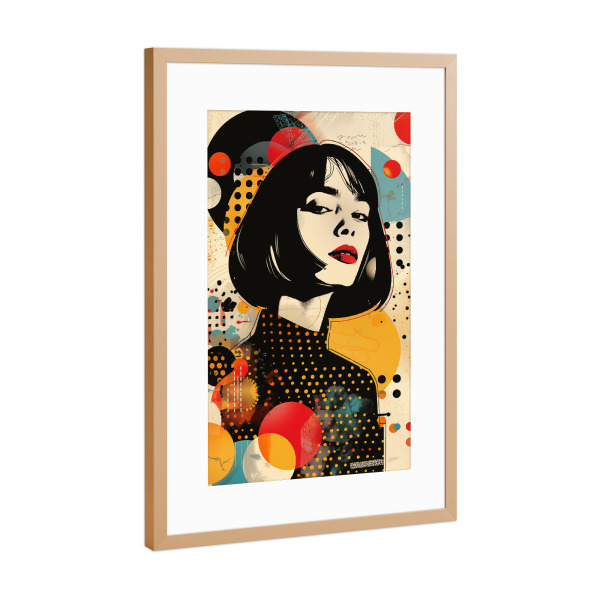 Poster mit Rahmen Kupfer "Retro Polka Dot Frau" artboxONE - Comic,Abstrakt,Menschen
