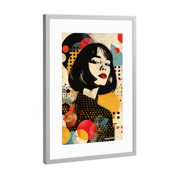 Poster mit Rahmen Silber "Retro Polka Dot Frau" artboxONE - Comic,Abstrakt,Menschen