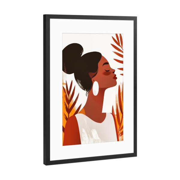 Poster mit Rahmen Schwarz (Metallic) "Dekorative Boho Frau mit Ohrring" artboxONE - Menschen