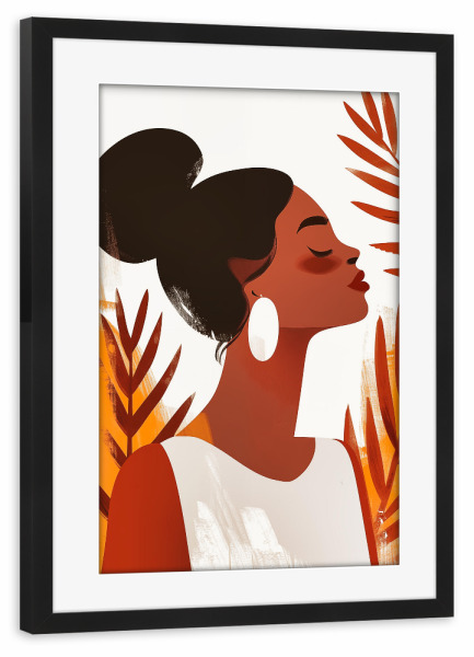 Poster mit Rahmen schwarz "Dekorative Boho Frau mit Ohrring" artboxONE - Menschen