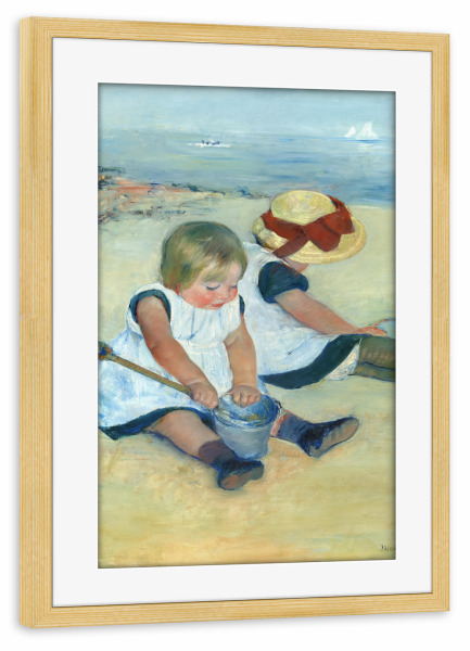 Poster mit Rahmen kiefer "Kinder spielen am Strand" artboxONE - Für Kinder,Menschen,Für Mama,Für Papa