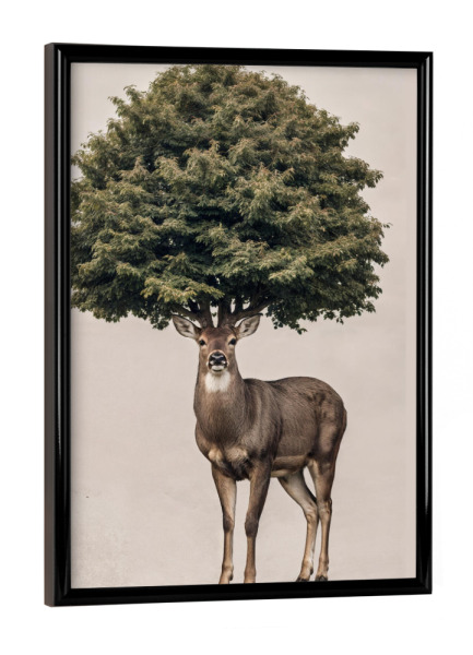 Poster mit schwarzem Rahmen "Deer With Tree On Head" artboxONE - Floral,Tiere - Deer,Tree,Surrealistic,Surreal,Wildlife,Modern art,Contemporary art