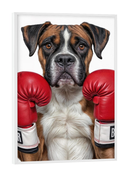 Poster mit weißem Rahmen "Boxer Dog With Boxing Gloves" artboxONE - Tiere - Fight,Boxing,Boxer dog,Animal,Puns,Dog,Fight lovers,Humor