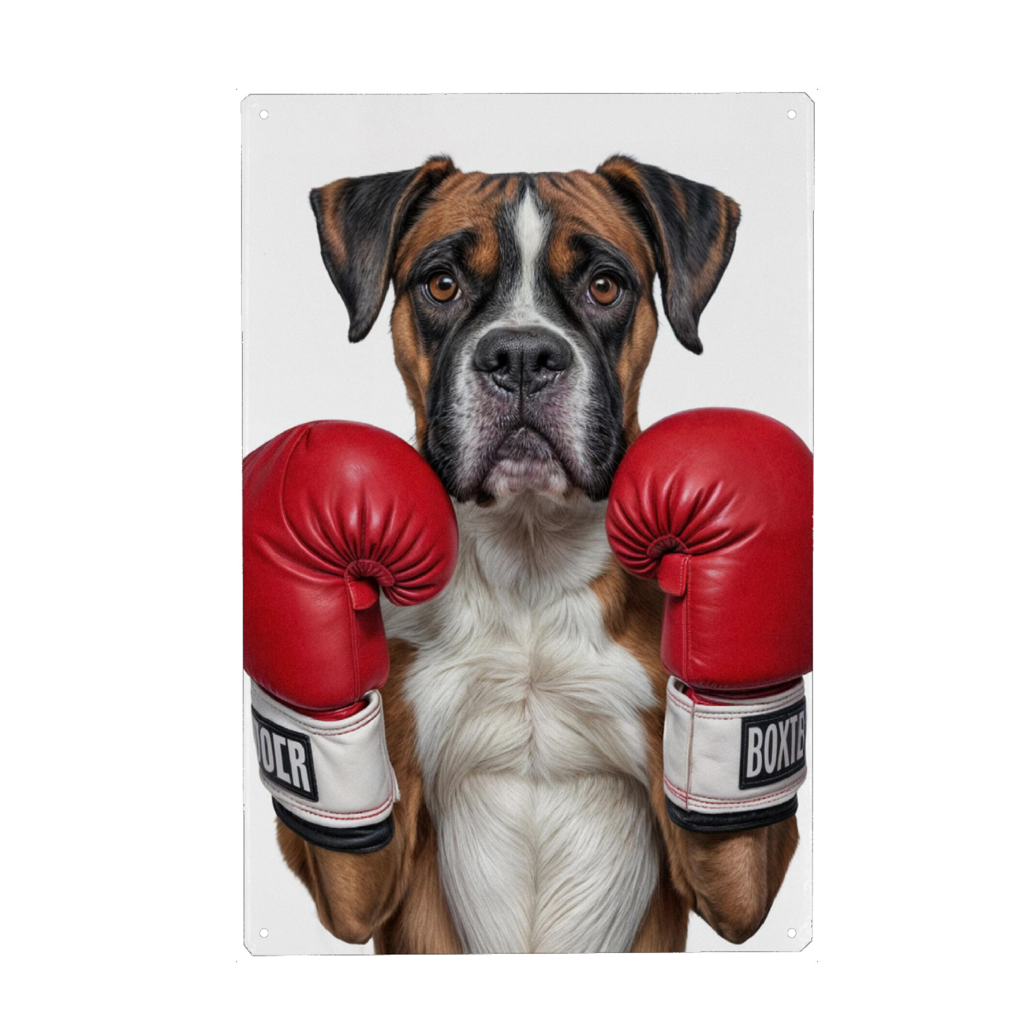 Metall Poster "Boxer Dog With Boxing Gloves" artboxONE - Tiere - Fight,Boxing,Boxer dog,Animal,Puns,Dog,Fight lovers,Humor - Blechschild