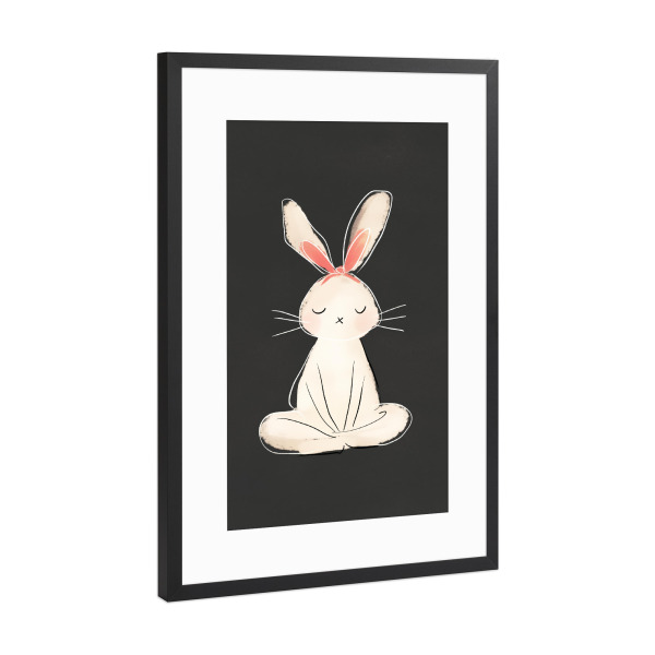 Poster mit Rahmen Schwarz (Metallic) "Meditation Hase" artboxONE - Für Kinder,Tiere,Sport