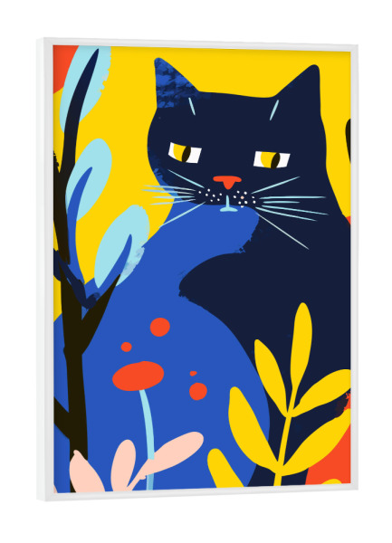 Poster mit weißem Rahmen "Black Cat In The Forest" artboxONE - Tiere,Abstrakt