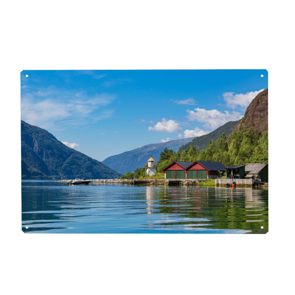 Metall Poster "Leuchtturm am Åkrafjord" artboxONE - Natur,Reise,Architektur,Reise / Strand und Meer,Reise / Länder