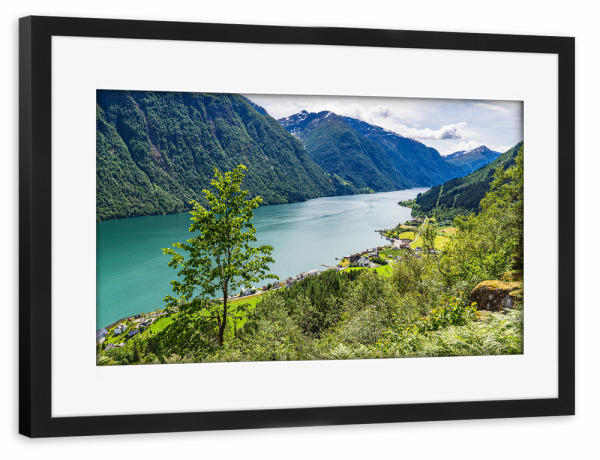 Poster mit Rahmen schwarz "Landschaft am Fjærlandfsjord" artboxONE - Natur,Reise,Reise / Strand und Meer,Reise / Länder