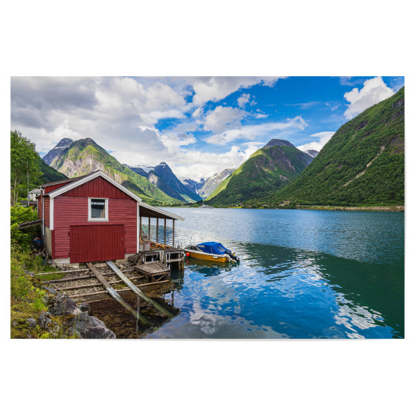 Poster 30x20 cm "Holzhütte am Fjærlandfsjord" artboxONE - Natur,Reise,Architektur,Reise / Strand und Meer,Reise / Länder