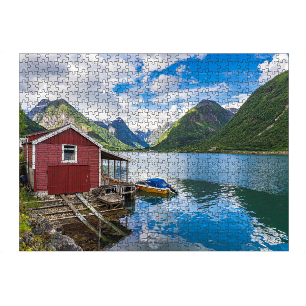 Puzzle Ravensburger "Holzhütte am Fjærlandfsjord" artboxONE - Natur,Reise,Architektur,Reise / Strand und Meer,Reise / Länder