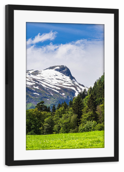 Poster mit Rahmen schwarz "Berg mit Schnee nahe Fjærland" artboxONE - Natur,Reise,Reise / Länder