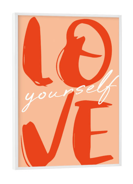 Poster mit weißem Rahmen "Love Yourself rot" artboxONE - Typografie,Menschen,Liebe - Liebe,Selbstliebe,Motivation,Rot,Positiv