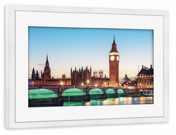 Poster mit Rahmen weiß "Der Palast von Westminster" artboxONE - Städte,Städte / London,Architektur