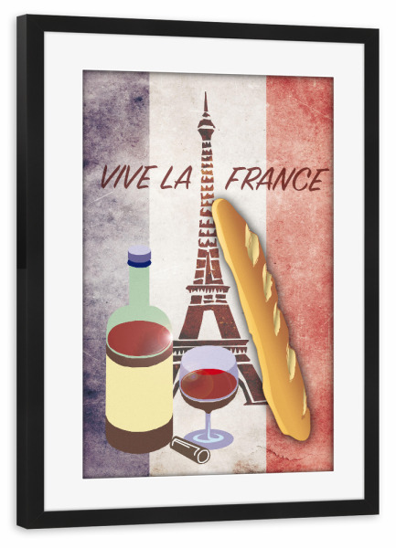 Poster mit Rahmen schwarz "Vive La France!" artboxONE - Städte,Reise,Essen & Trinken,Städte / Paris,Reise / Länder