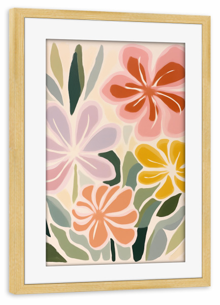 Poster mit Rahmen kiefer "Pastell Blüten Romantik" artboxONE - Natur,Floral,Abstrakt