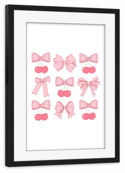Poster mit Rahmen schwarz "Kirschen und Schleifen" artboxONE - Abstrakt