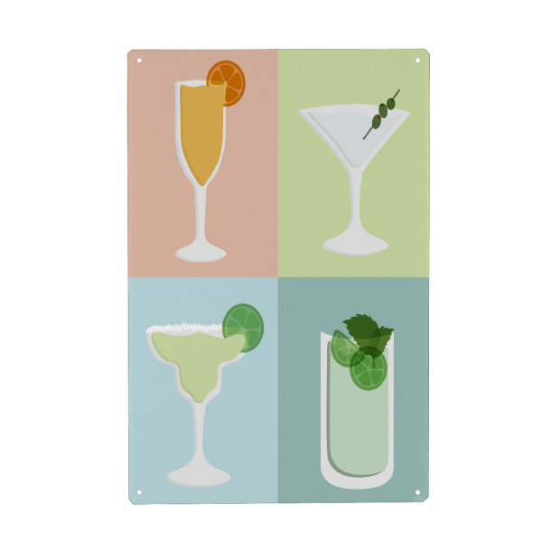 Metall Poster "Colorblock-Cocktails" artboxONE - Menschen,Essen & Trinken / Alkohol - Margarita,Mimosa,Martini,Mojito,Alkohol,Getränke,Cocktails