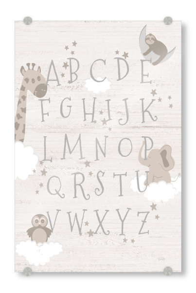 Acrylglasbild "Traumzeit-Alphabet" artboxONE - Für Kinder,Tiere,Buchstaben - Alphabet,Buchstaben,Faultier,Giraffe,Eule,Elefant,Schlaf,Sterne