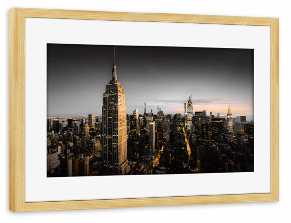 Poster mit Rahmen kiefer "Gute Nacht, NY" artboxONE - Städte / New York,Reise,Architektur - New york,New york,New york city,Skyline,Gebäude