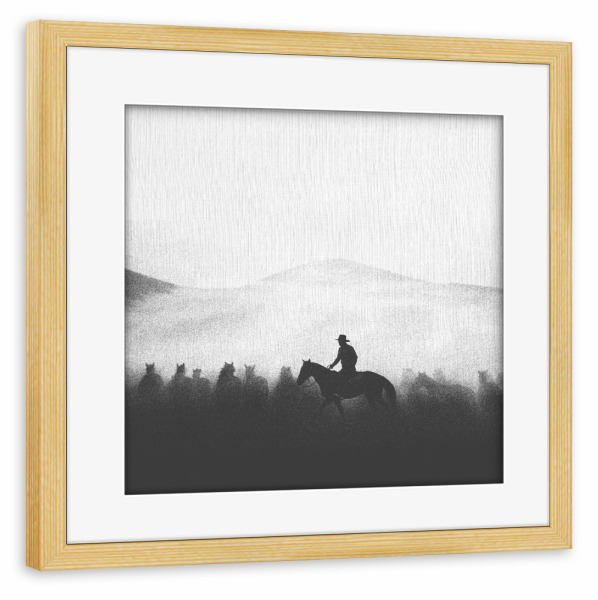 Poster mit Rahmen kiefer "Skizzenbereich" artboxONE - Tiere,Menschen - Cowboy,Pferde,Schwarzweiß