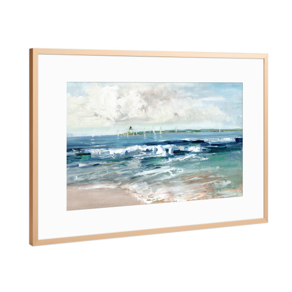 Poster mit Rahmen Kupfer "Sommersegel" artboxONE - Reise / Strand und Meer - Leuchtturm,Küste,Küste,Wellen