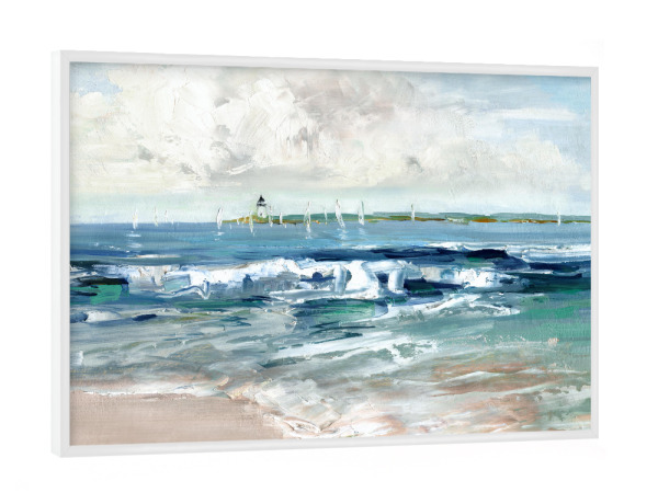 Poster mit weißem Rahmen "Sommersegel" artboxONE - Reise / Strand und Meer - Leuchtturm,Küste,Küste,Wellen