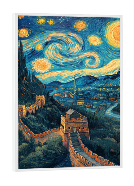 Poster mit weißem Rahmen "Chinesische Mauer - Van Gogh" artboxONE - Reise,Architektur
